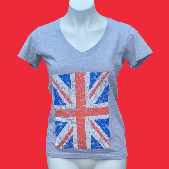 FREE with bundle! Tultex gray distressed Union Jack graphic V-neck tee size M - Picture 7 of 7